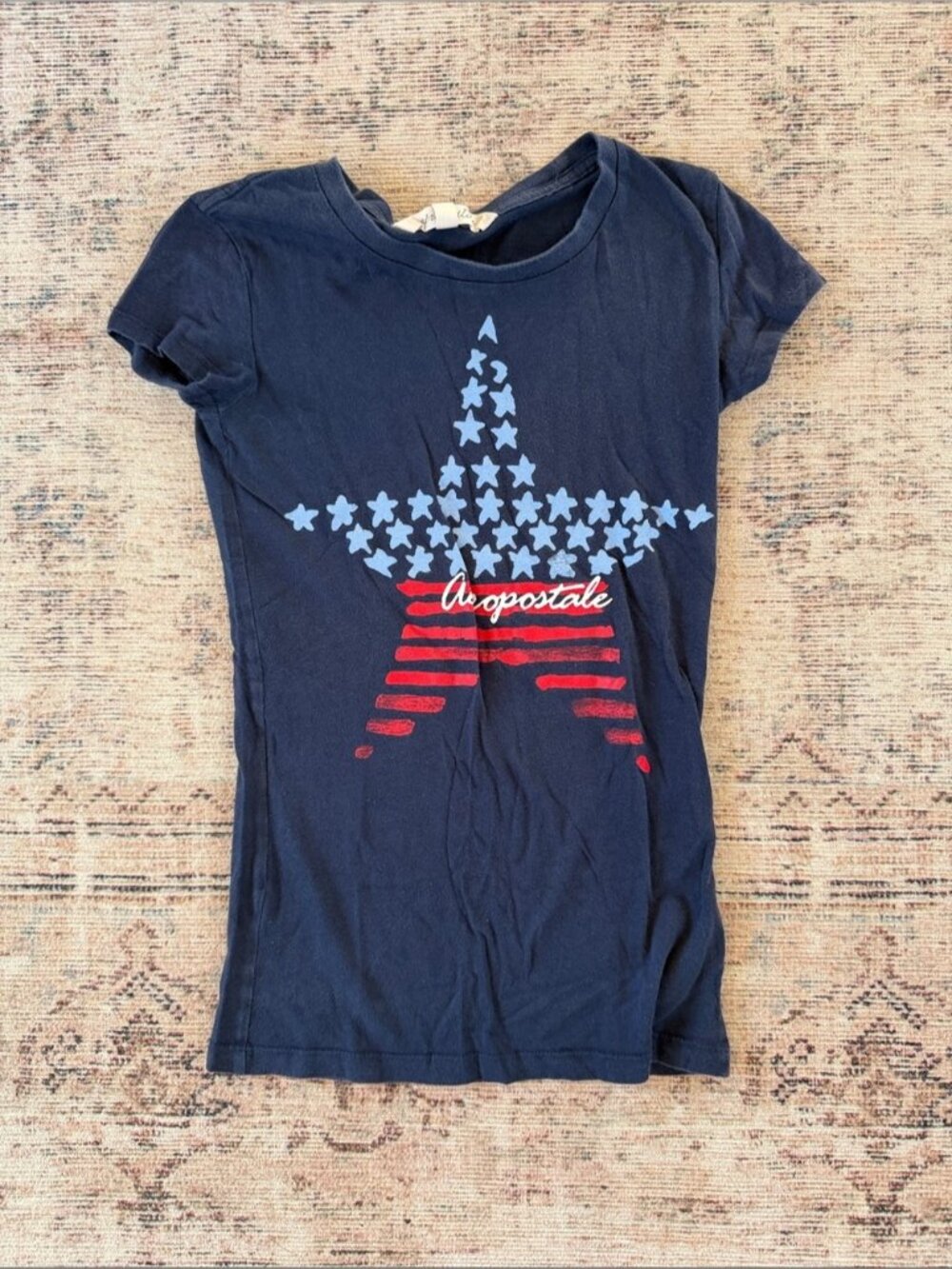 Aeropostale Navy Star Tee with Light Blue & Red Graphic